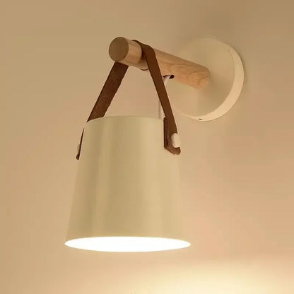 Nordic Wood & Leather Wall Lamp – Stylish Hanging Bedside Light