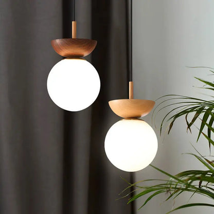 Modern Nordic Glass Ball Ceiling & Pendant Light with Wood Finish