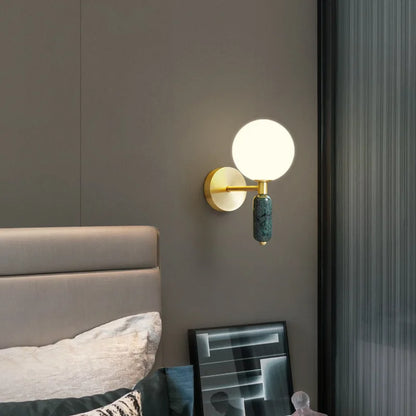 Modern Gold-Finish Wall Sconce with Marble & Glass Accents