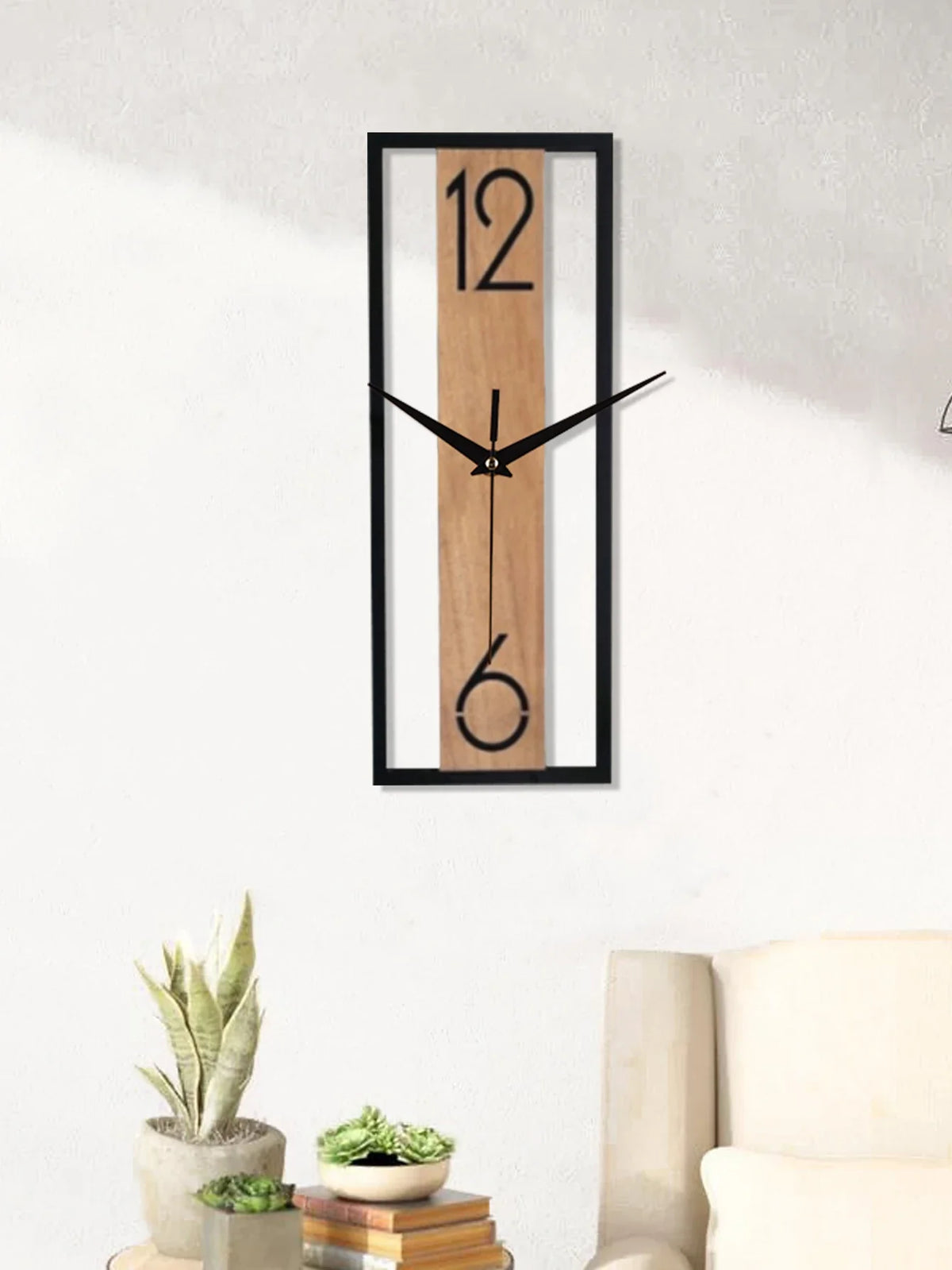 Modern Rectangular Wall Clock with Slim Wood-Grain Frame Design