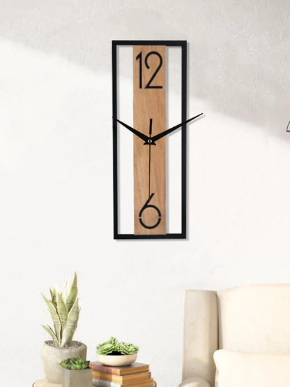 Modern Rectangular Wall Clock with Slim Wood-Grain Frame Design