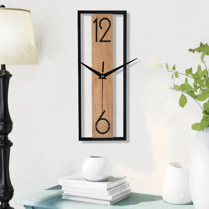 Modern Rectangular Wall Clock with Slim Wood-Grain Frame Design