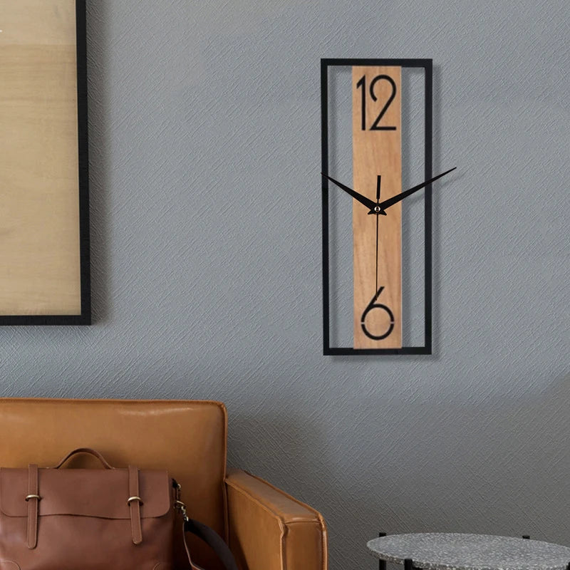 Modern Rectangular Wall Clock with Slim Wood-Grain Frame Design