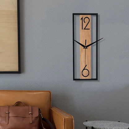 Modern Rectangular Wall Clock with Slim Wood-Grain Frame Design