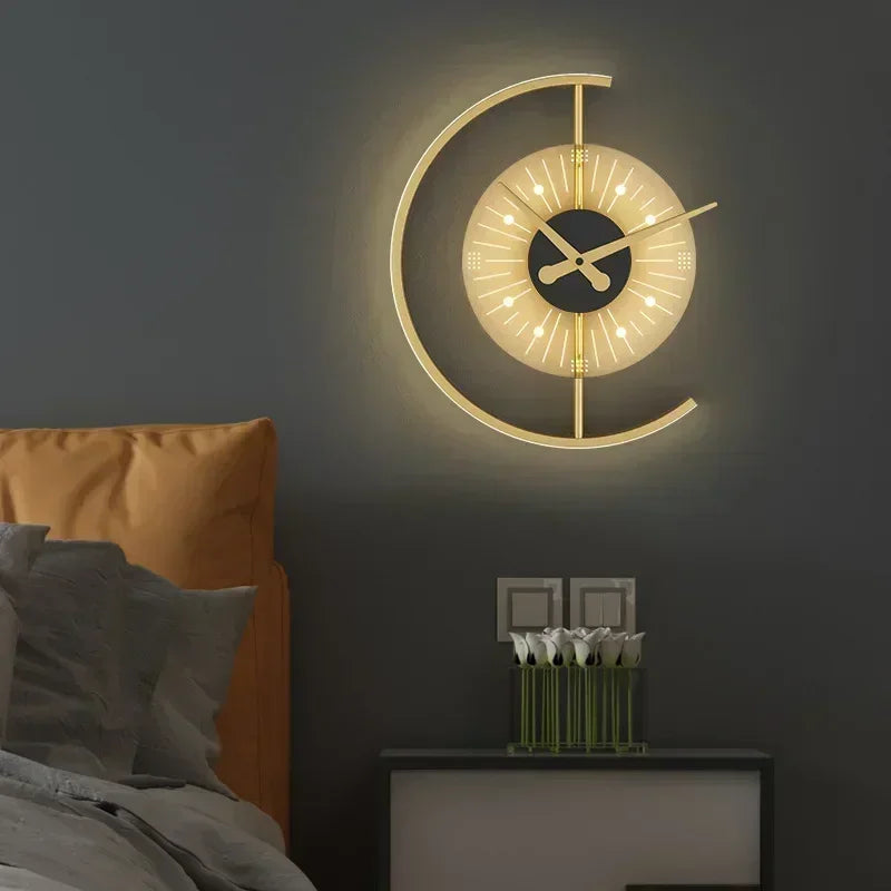 Lunaris Post-Modern LED Wall Lamp with Integrated Clock