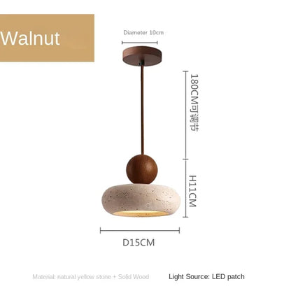 Natural Stone & Wood Pendant Light – Vintage Minimalist Hanging Lamp