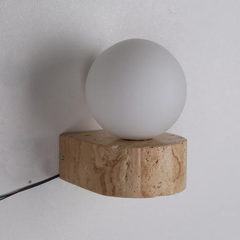 Modern Japanese-Style Travertine Stone LED Wall Sconce