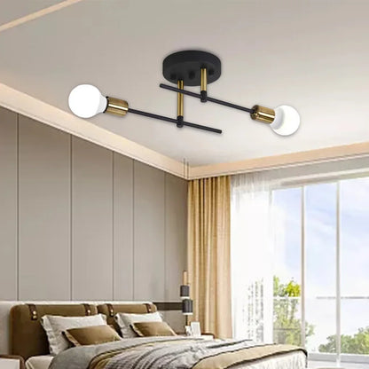 Modern Black & Gold 2-Light Flush Mount Ceiling Chandelier