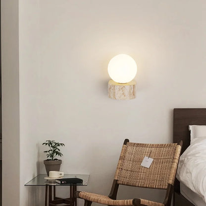 Modern Japanese-Style Travertine Stone LED Wall Sconce