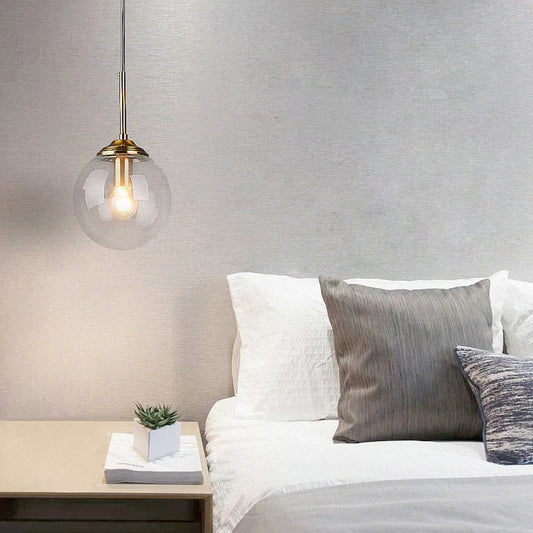 Modern Nordic Glass Globe Pendant Light – Amber, Smoke Grey & Clear Glass