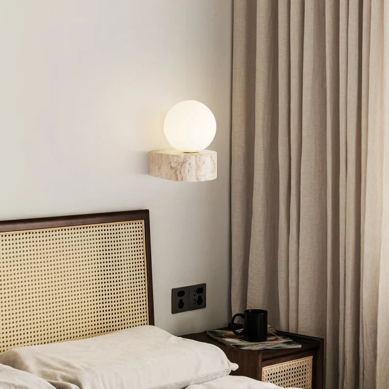 Modern Japanese-Style Travertine Stone LED Wall Sconce
