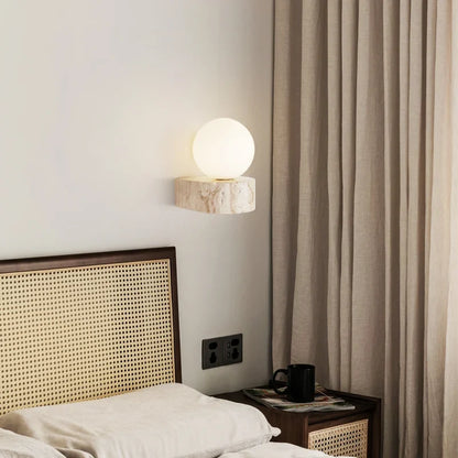 Modern Japanese-Style Travertine Stone LED Wall Sconce