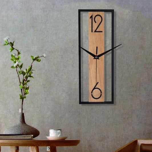 Modern Rectangular Wall Clock with Slim Wood-Grain Frame Design