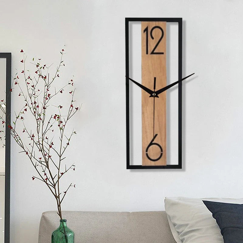 Modern Rectangular Wall Clock with Slim Wood-Grain Frame Design