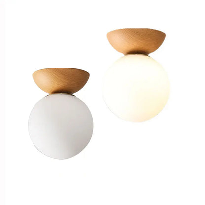 Modern Nordic Glass Ball Ceiling & Pendant Light with Wood Finish