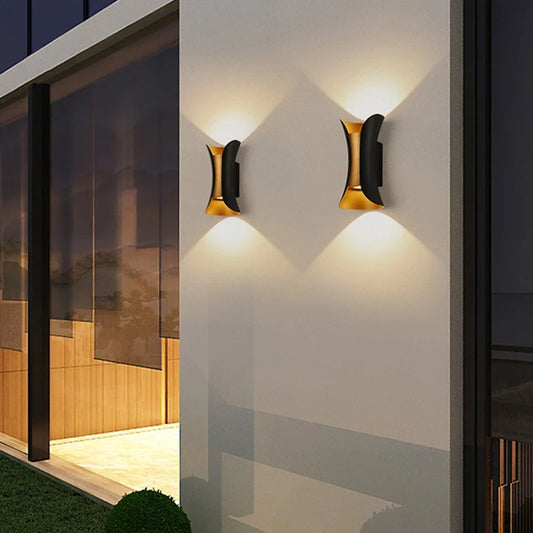 Modern Black & Gold Waterproof LED Wall Light – Stylish Up & Down Lamp