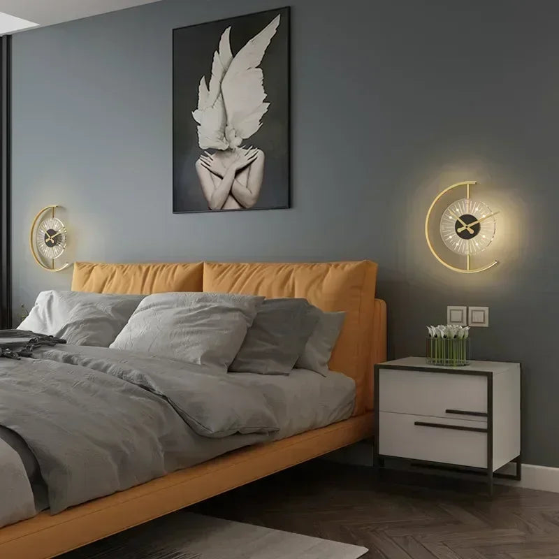 Lunaris Post-Modern LED Wall Lamp with Integrated Clock