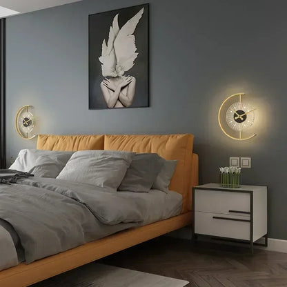 Lunaris Post-Modern LED Wall Lamp with Integrated Clock