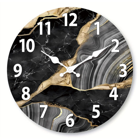 MarbellaTime | Modern Round Wooden Wall Clock with Silent Marble-Inspired Design