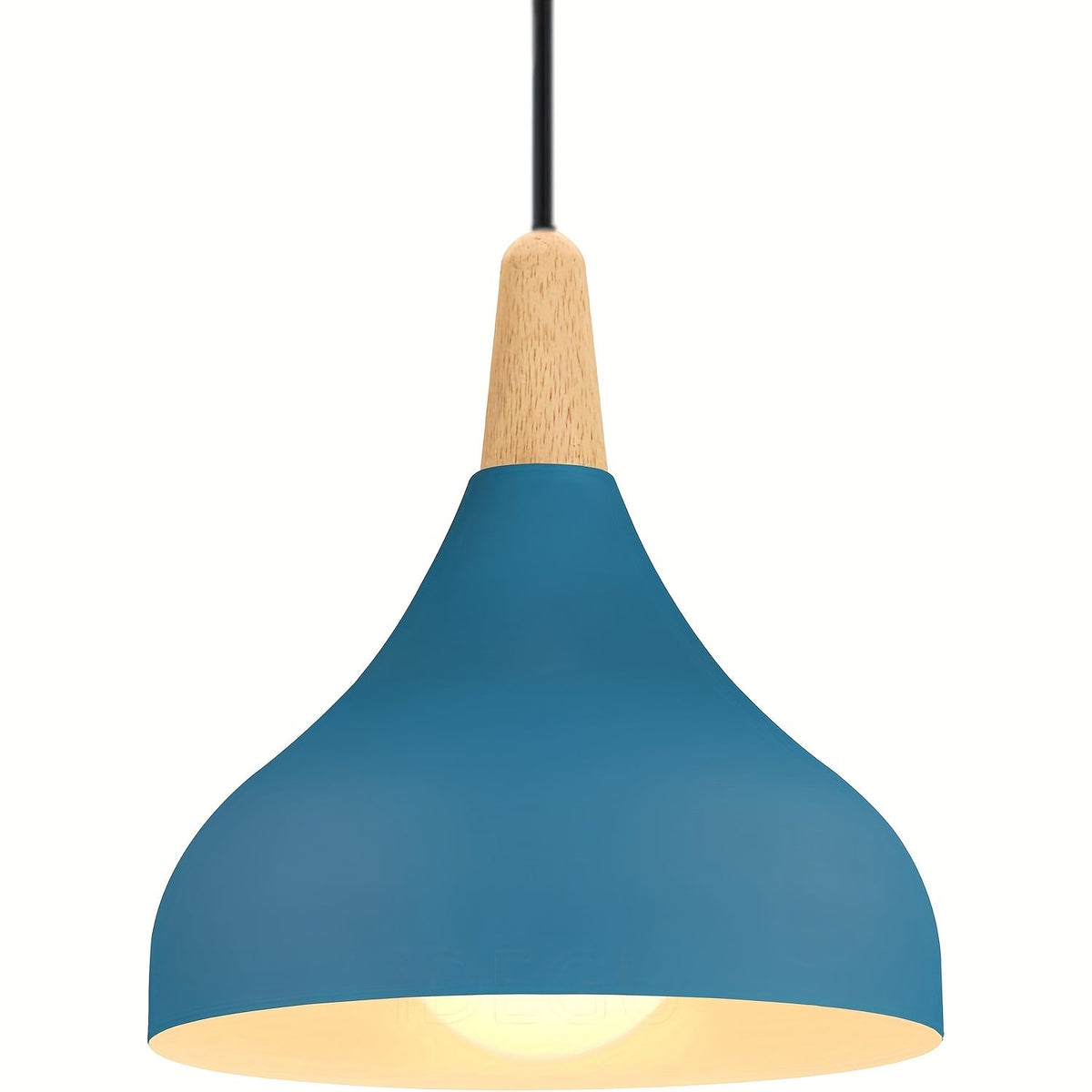 Modern Teardrop Pendant Light – Metal & Wood Hanging Lamp