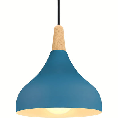 Modern Teardrop Pendant Light – Metal & Wood Hanging Lamp
