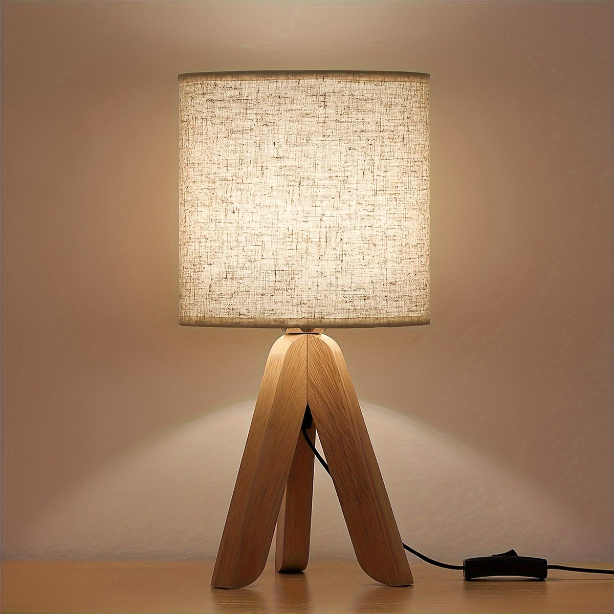 Nordic Wooden Tripod Table Lamp with Elegant Fabric Shade