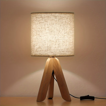 Nordic Wooden Tripod Table Lamp with Elegant Fabric Shade