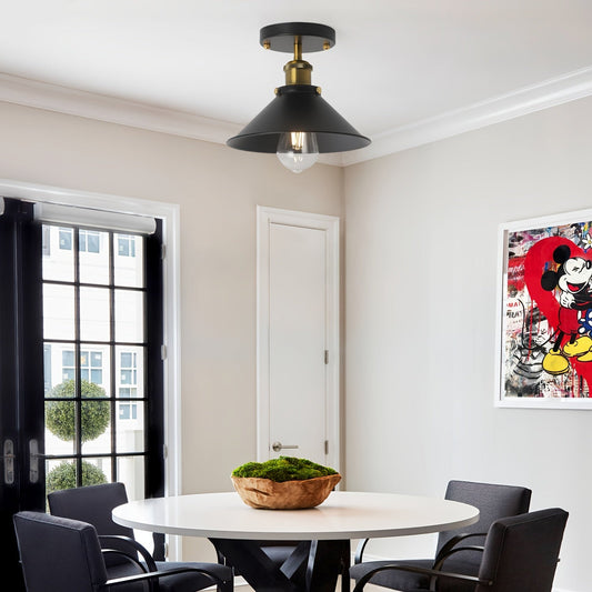 Industrial Black Semi-Flush Mount Ceiling Light – Vintage Metal Pendant Fixture for Stylish Home Décor