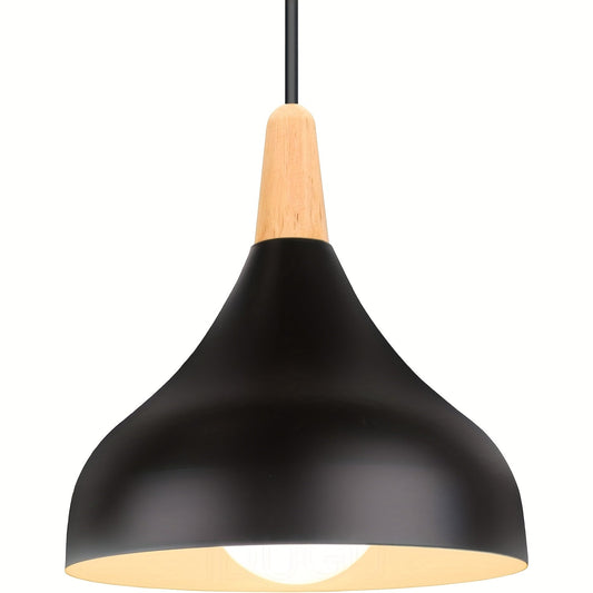 Modern Teardrop Pendant Light – Metal & Wood Hanging Lamp