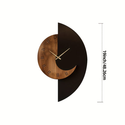 Modern Half-Moon Wooden Wall Clock – Silent Battery-Powered Design