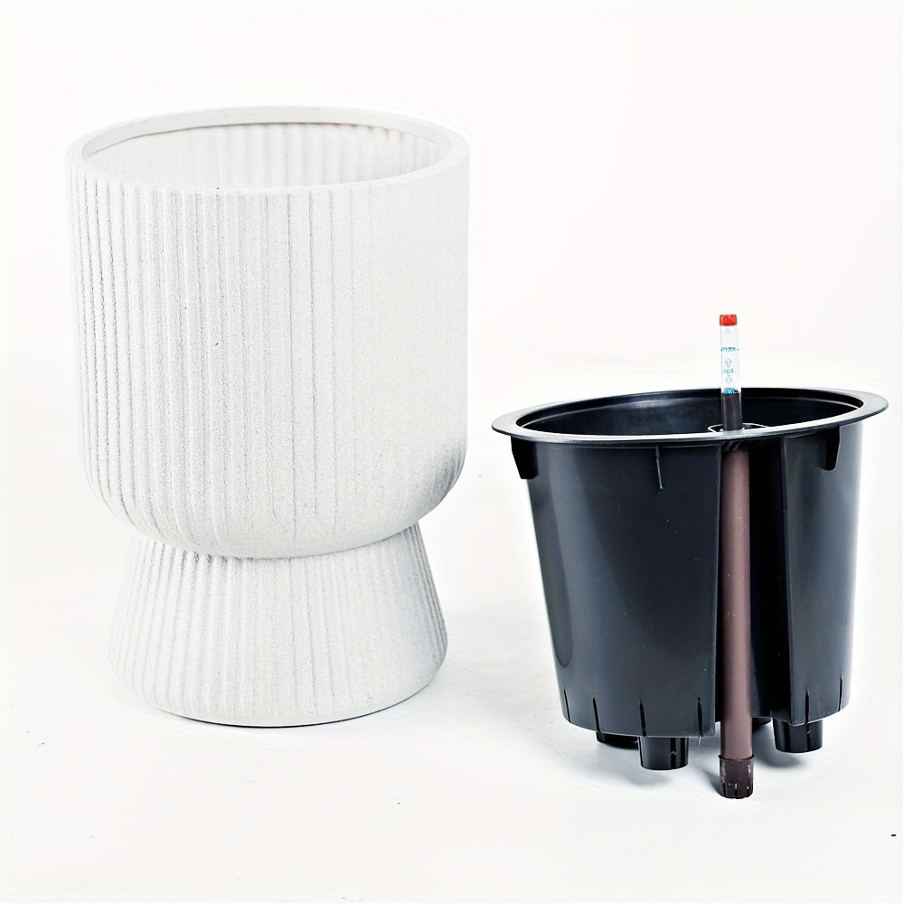 White Self-Watering Flower Pot – Modern Wine Glass-Style Planter with Water Level Indicator