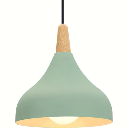 Modern Teardrop Pendant Light – Metal & Wood Hanging Lamp