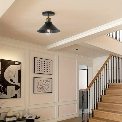 Industrial Black Semi-Flush Mount Ceiling Light – Vintage Metal Pendant Fixture for Stylish Home Décor