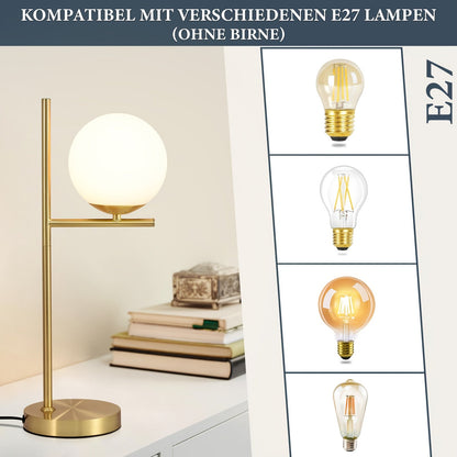 Modern Golden Table Lamp with Elegant White Glass Globe Design