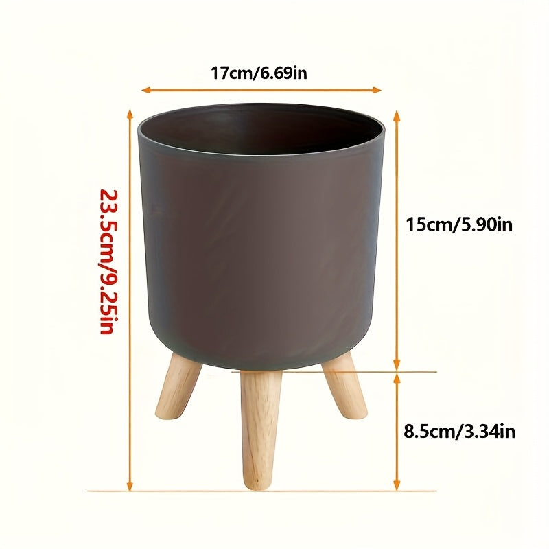 Modern Round Planter with Wooden Legs | Stylish Indoor & Outdoor Decorative Plant Pot