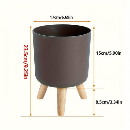 Modern Round Planter with Wooden Legs | Stylish Indoor & Outdoor Decorative Plant Pot