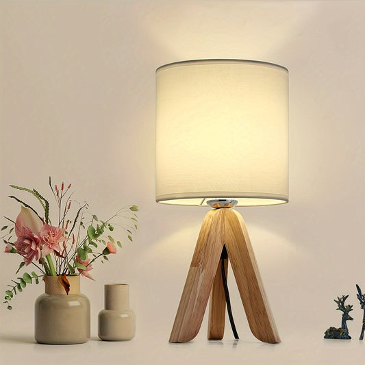 Nordic Wooden Tripod Table Lamp with Elegant Fabric Shade