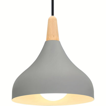 Modern Teardrop Pendant Light – Metal & Wood Hanging Lamp