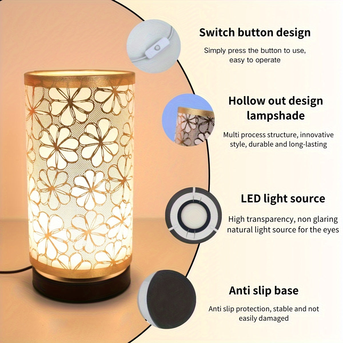 Elegant Floral USB Table Lamp | Warm Ambient Glow for Cozy Decor